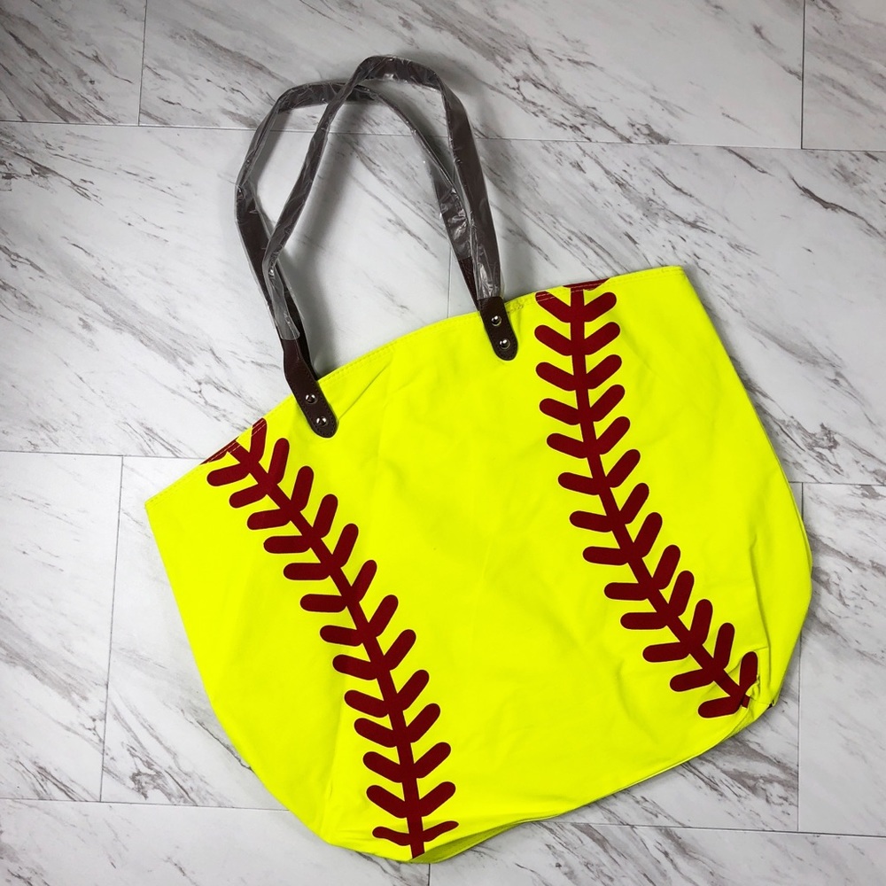 Bright Yellow Canvas Tote with Softball Design!